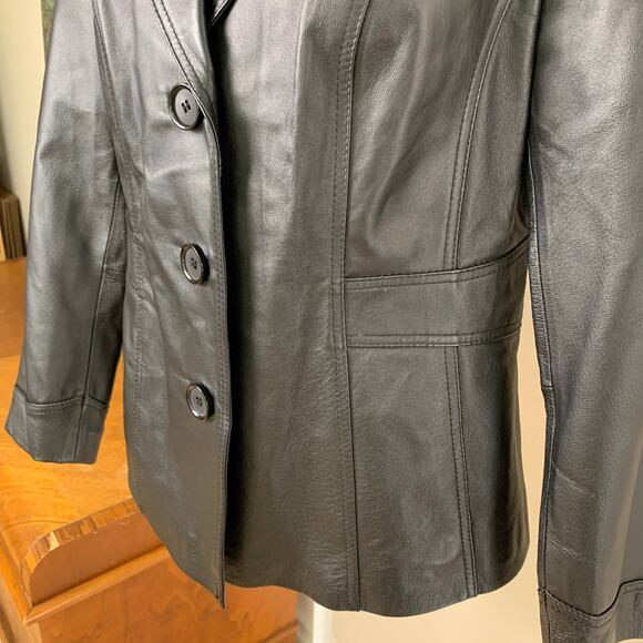 Vintage East 5th Petite Size PXL Women's Leather Jacket Black Button Front - Picture 4 of 10